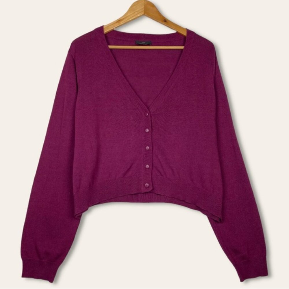 Ellos Slouchy V neck Burgundy Knit Oversized Boy Cozy Cropped Cardigan Sweater